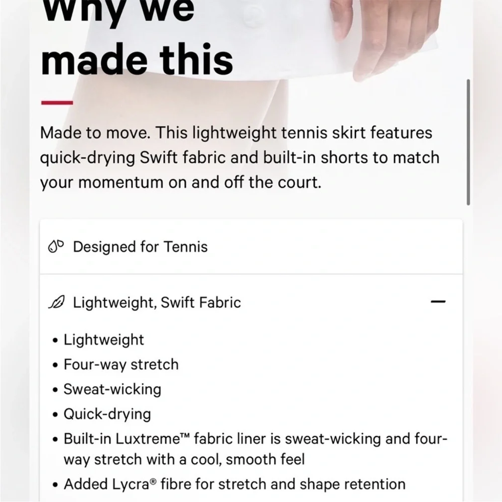Lululemon Lightweight High-Rise Tennis Skirt Size 14